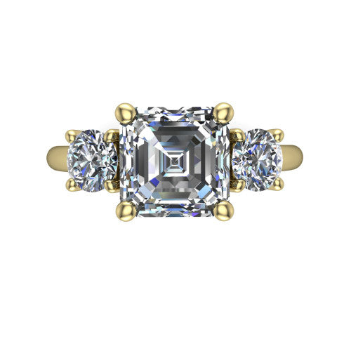 Adalynn Square Emerald Shape Three Stone Engagement Ring in 14K Yellow Gold