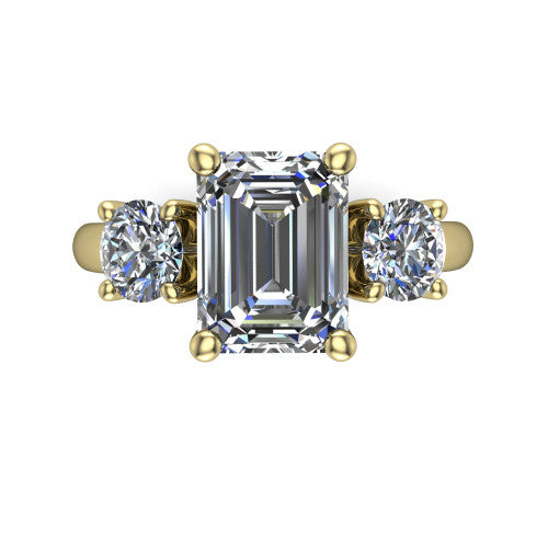 Adalynn Emerald Shape Three Stone Engagement Ring in 18K Yellow Gold