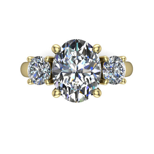 Adalynn Oval Shape Three Stone Engagement Ring in 18K Yellow Gold