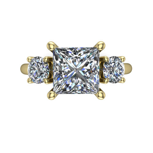 Adalynn Princess Shape Three Stone Engagement Ring in 18K Yellow Gold