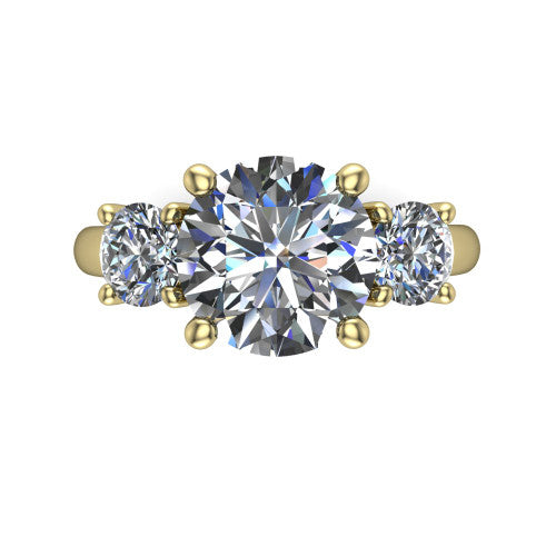 Adalynn Round Shape Three Stone Engagement Ring in 18K Yellow Gold