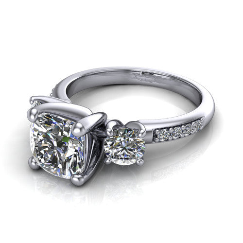 Alice Cushion Shape Three Stone Engagement Ring in 14K White Gold