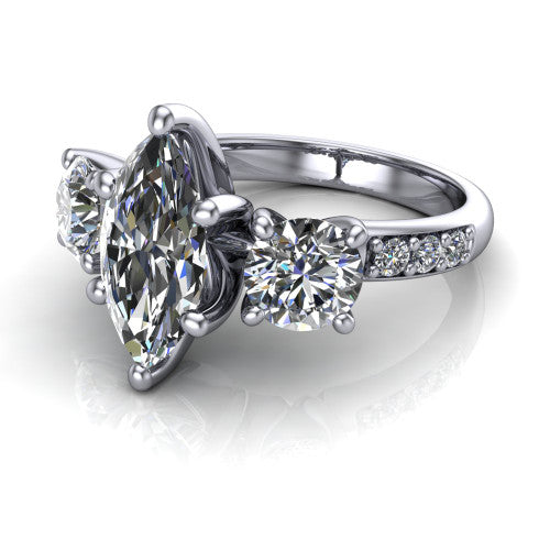 Alice Marquise Shape Three Stone Engagement Ring in 18K White Gold