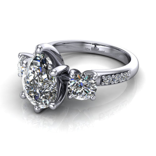 Alice Pear Shape Three Stone Engagement Ring in 18K White Gold