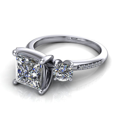 Alice Princess Shape Three Stone Engagement Ring in 14K White Gold