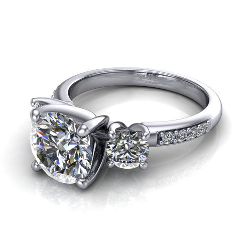 Alice Round Shape Three Stone Engagement Ring in 14K White Gold