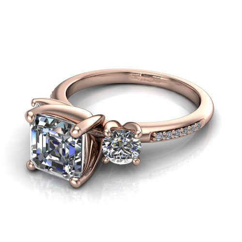 Alice Square Emerald Shape Three Stone Engagement Ring in 14K Rose Gold