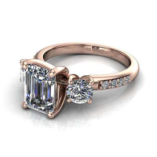 Alice Emerald Shape Three Stone Engagement Ring in 18K Rose Gold