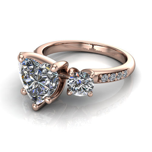 Alice Heart Shape Three Stone Engagement Ring in 14K Rose Gold
