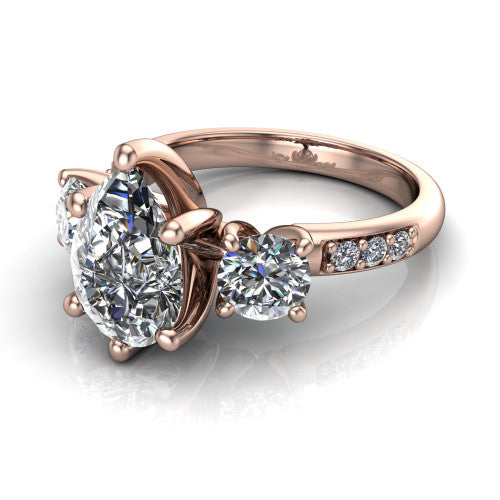 Alice Pear Shape Three Stone Engagement Ring in 14K Rose Gold