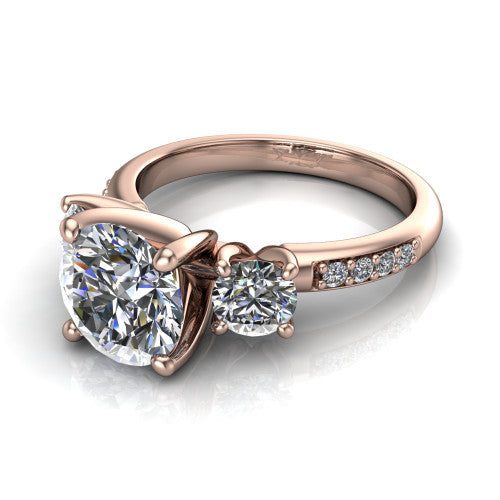 Alice Round Shape Three Stone Engagement Ring in 18K Rose Gold