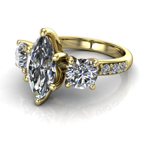 Alice Marquise Shape Three Stone Engagement Ring in 18K Yellow Gold