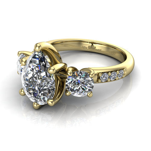 Alice Pear Shape Three Stone Engagement Ring in 18K Yellow Gold