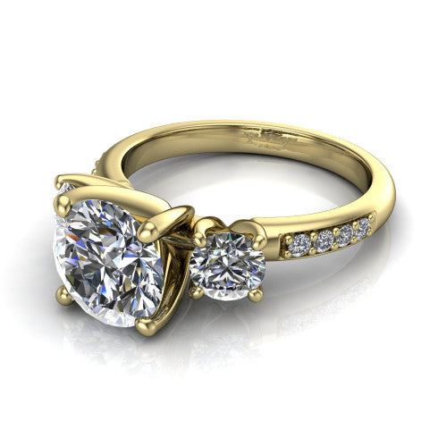 Alice Round Shape Three Stone Engagement Ring in 14K Yellow Gold