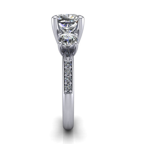Alice Cushion Shape Three Stone Engagement Ring in 14K White Gold