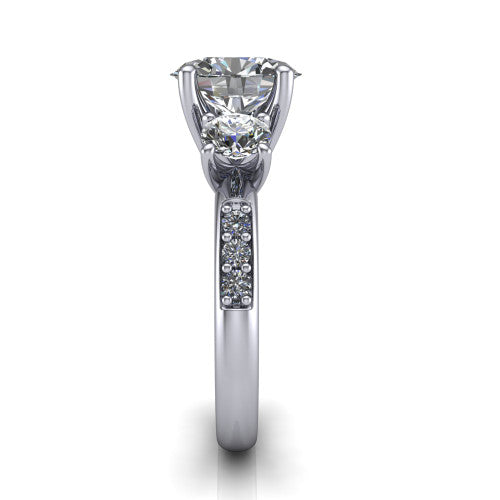 Alice Oval Shape Three Stone Engagement Ring in 18K White Gold