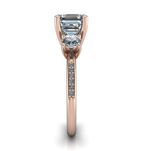 Alice Square Emerald Shape Three Stone Engagement Ring in 14K Rose Gold