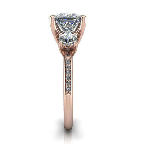 Alice Princess Shape Three Stone Engagement Ring in 18K Rose Gold