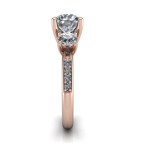 Alice Round Shape Three Stone Engagement Ring in 14K Rose Gold