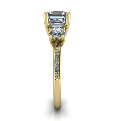 Alice Square Emerald Shape Three Stone Engagement Ring in 14K Yellow Gold