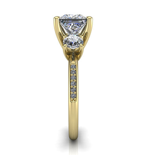 Alice Princess Shape Three Stone Engagement Ring in 14K Yellow Gold
