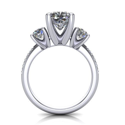 Alice Cushion Shape Three Stone Engagement Ring in Platinum