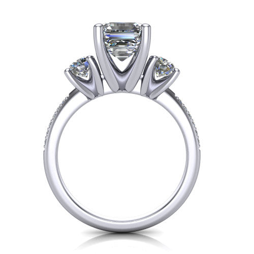 Alice Square Emerald Shape Three Stone Engagement Ring in 14K White Gold