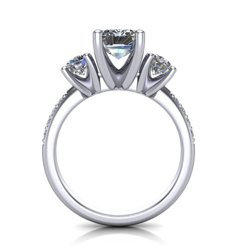 Alice Emerald Shape Three Stone Engagement Ring in 14K White Gold