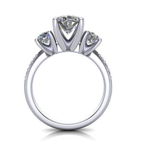 Alice Oval Shape Three Stone Engagement Ring in 18K White Gold