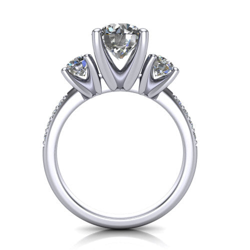 Alice Round Shape Three Stone Engagement Ring in 14K White Gold