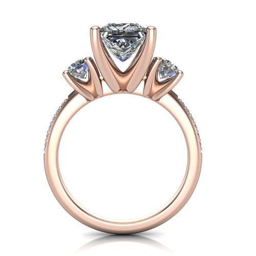 Alice Princess Shape Three Stone Engagement Ring in 14K Rose Gold