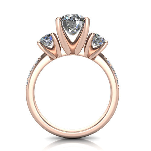 Alice Round Shape Three Stone Engagement Ring in 14K Rose Gold