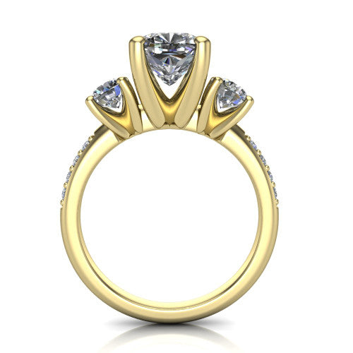 Alice Cushion Shape Three Stone Engagement Ring in 14K Yellow Gold