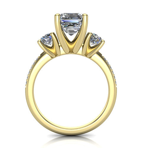Alice Square Emerald Shape Three Stone Engagement Ring in 18K Yellow Gold