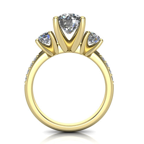 Alice Round Shape Three Stone Engagement Ring in 18K Yellow Gold