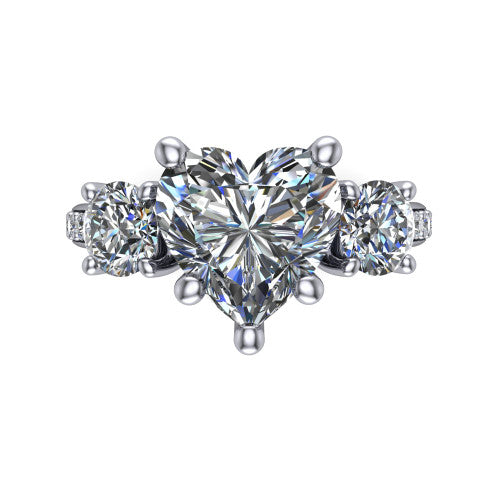 Alice Heart Shape Three Stone Engagement Ring in Platinum
