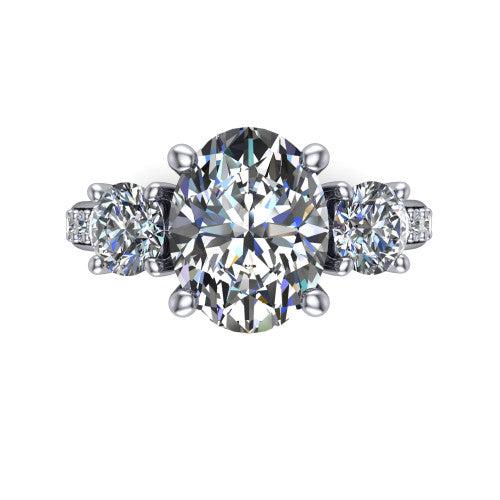 Alice Oval Shape Three Stone Engagement Ring in Platinum