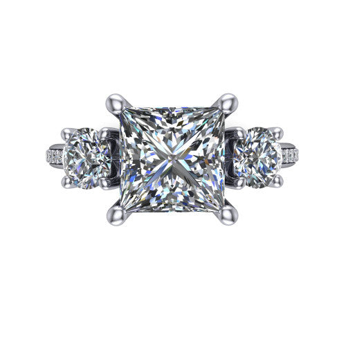 Alice Princess Shape Three Stone Engagement Ring in 18K White Gold