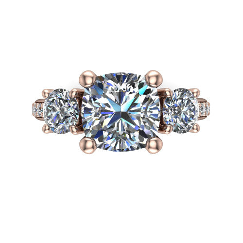 Alice Cushion Shape Three Stone Engagement Ring in 18K Rose Gold