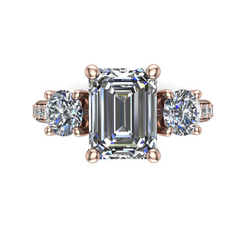 Alice Emerald Shape Three Stone Engagement Ring in 14K Rose Gold