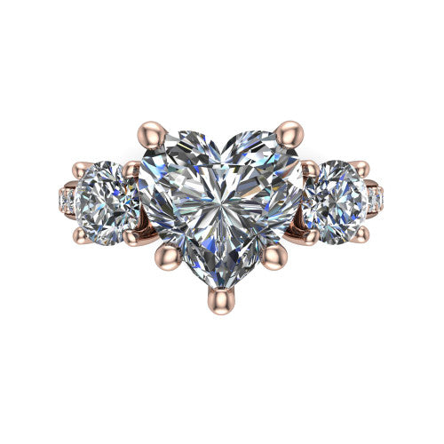 Alice Heart Shape Three Stone Engagement Ring in 18K Rose Gold