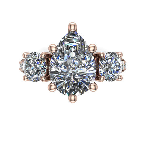 Alice Pear Shape Three Stone Engagement Ring in 14K Rose Gold