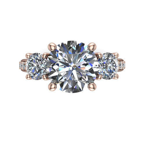 Alice Round Shape Three Stone Engagement Ring in 14K Rose Gold