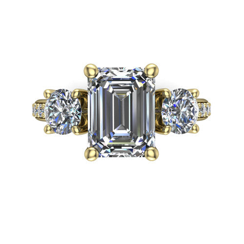 Alice Emerald Shape Three Stone Engagement Ring in 14K Yellow Gold