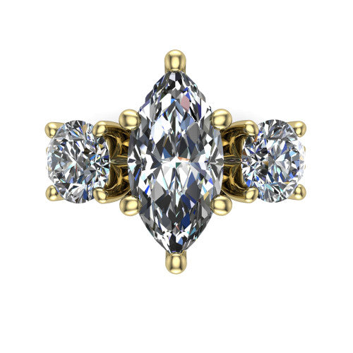 Alice Marquise Shape Three Stone Engagement Ring in 14K Yellow Gold