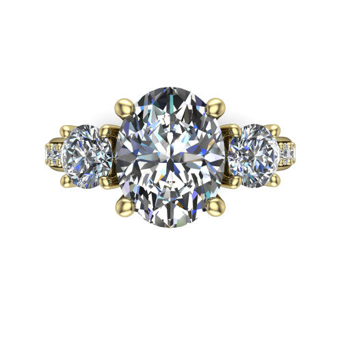 Alice Oval Shape Three Stone Engagement Ring in 18K Yellow Gold