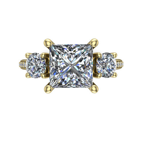 Alice Princess Shape Three Stone Engagement Ring in 14K Yellow Gold