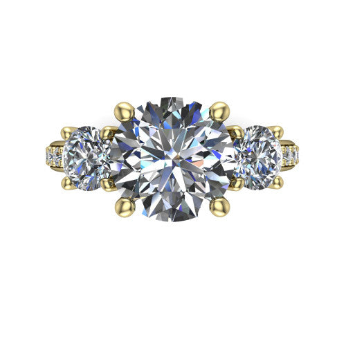 Alice Round Shape Three Stone Engagement Ring in 14K Yellow Gold