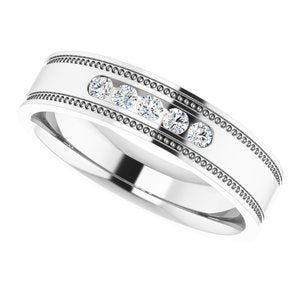 Hammered - Kai - 14K White Gold .07 CTW Natural Diamond Band