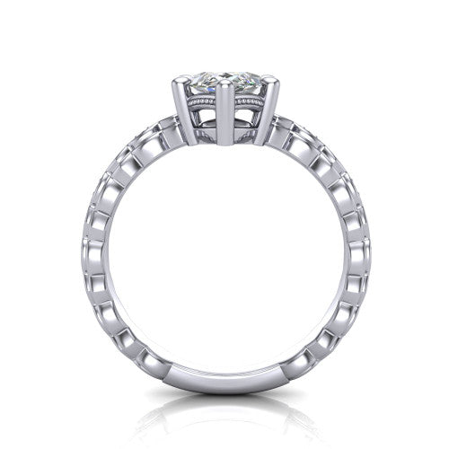 Ivy marquise solitaire engagement ring in 14K White Gold, through-finger front profile showing the solitaire head raised above the marquise-station band